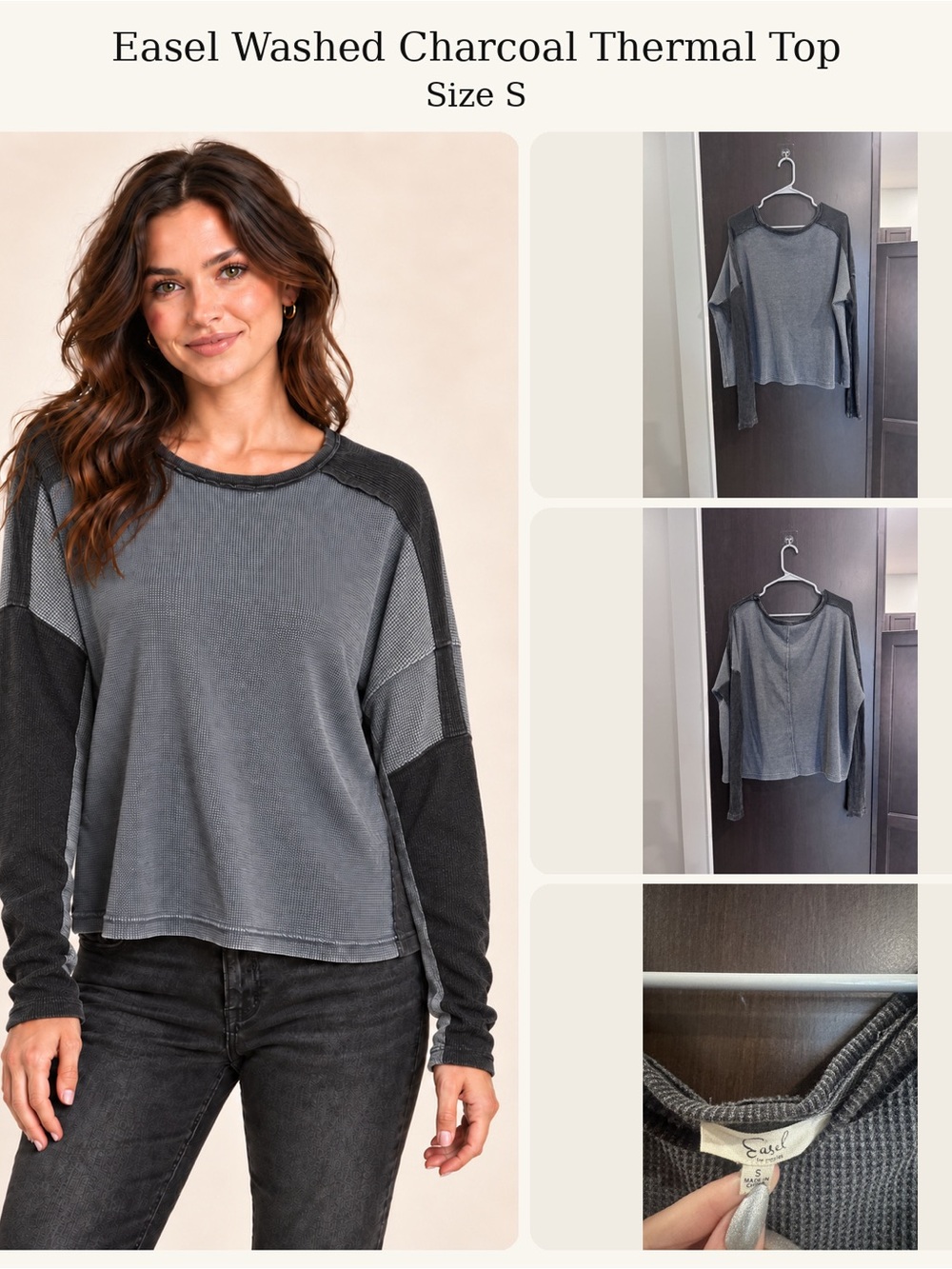 easel Washed Charcoal Contrast Thermal Top